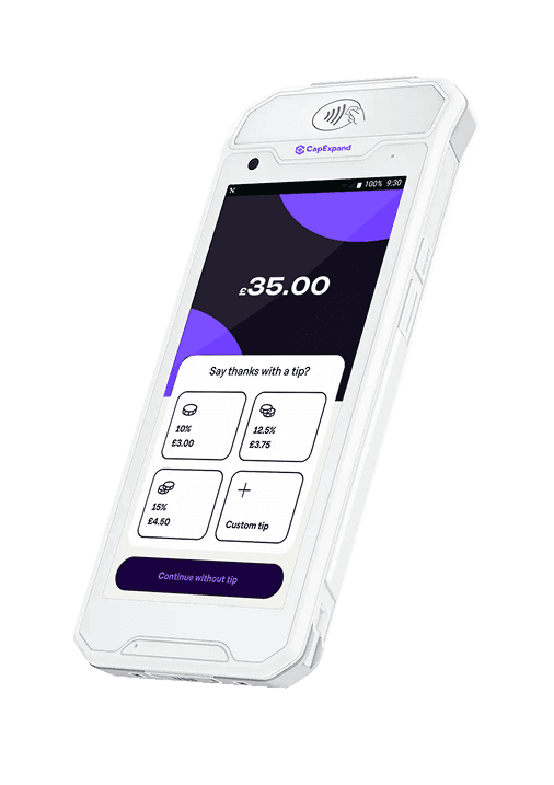 Dojo Pocket table service terminal with CapExpand branding