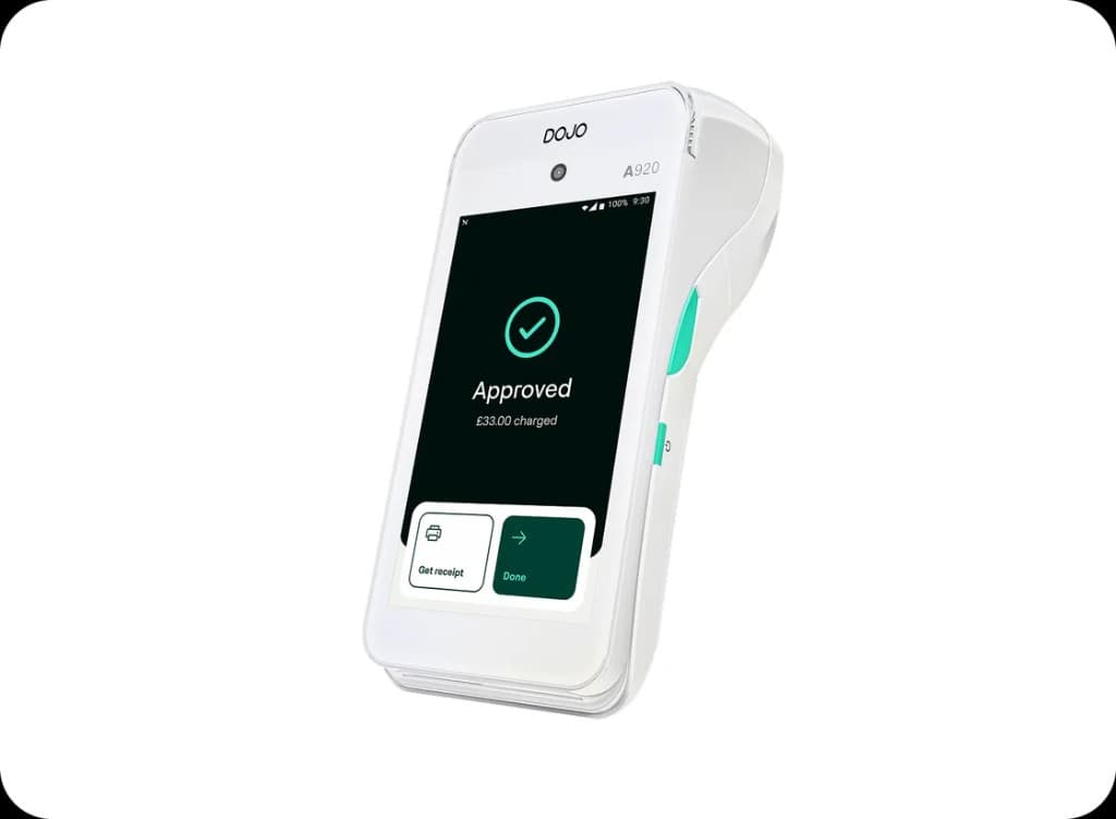 Dojo Go card machine with CapExpand branding