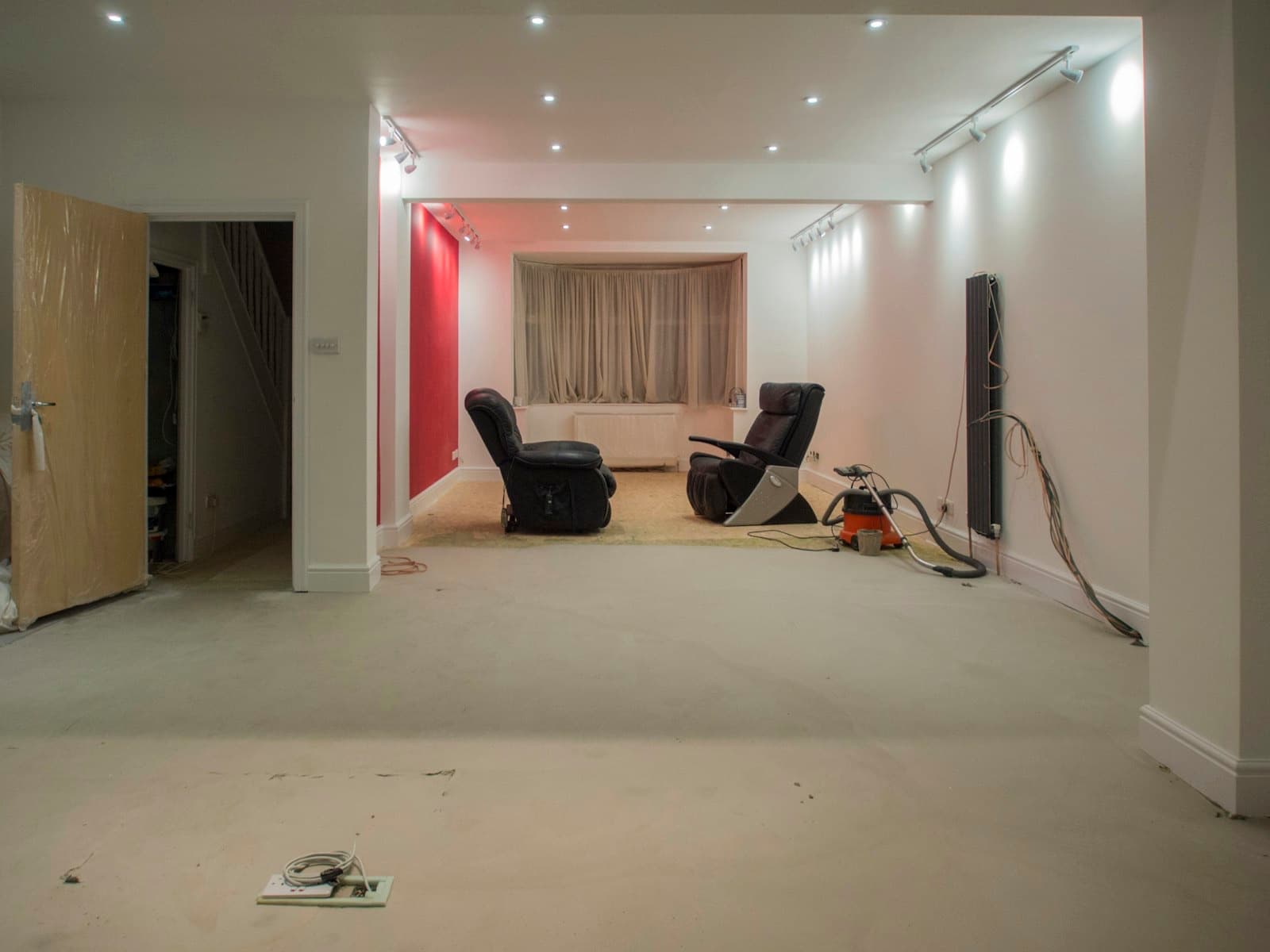 A commercial space mid-refurbishment, stripped back