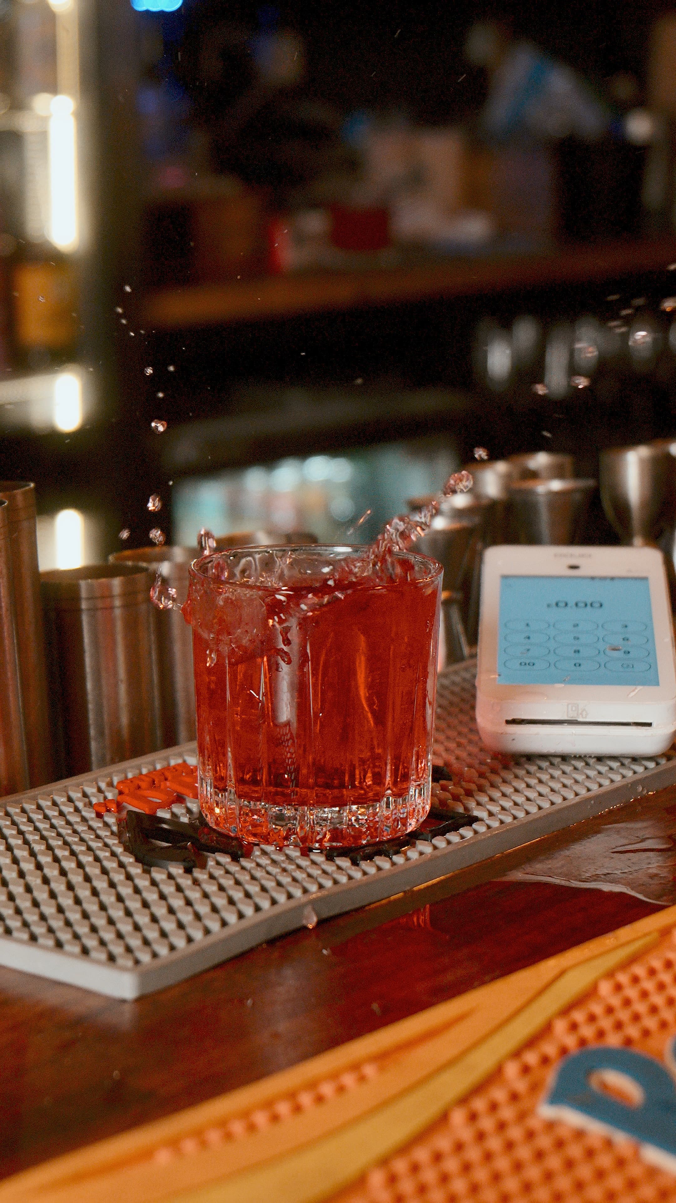 Card terminal on the bar at one of our cocktail bar clients