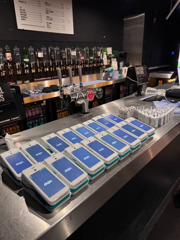 Dojo Go box next to an old Zettle reader at The Warehouse, Leeds